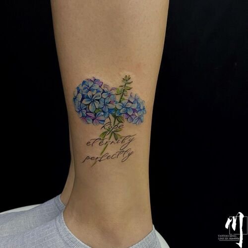 Hydrangea with “Hope, Eternity, Perfectly” tattoo ideas