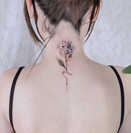 Hydrangea with “Love” tattoo
