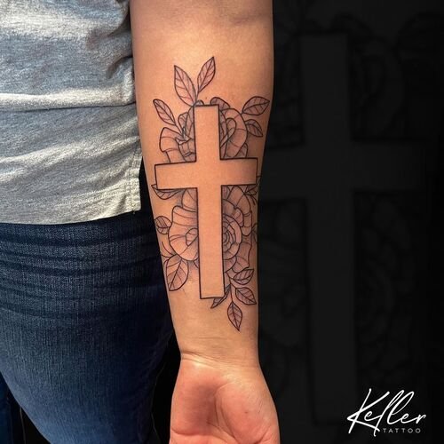 Cross with a Floral Backdrop Tattoo ideas