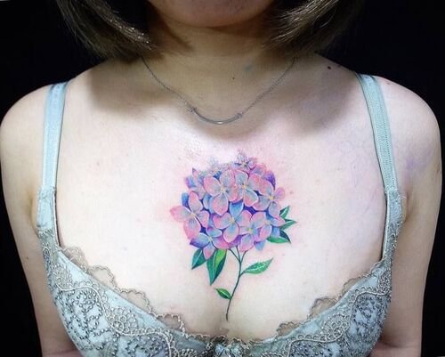 Hydrangea in the Middle of the Chest tattoo
