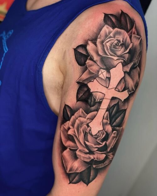 Cross With Flowers Tattoo 5