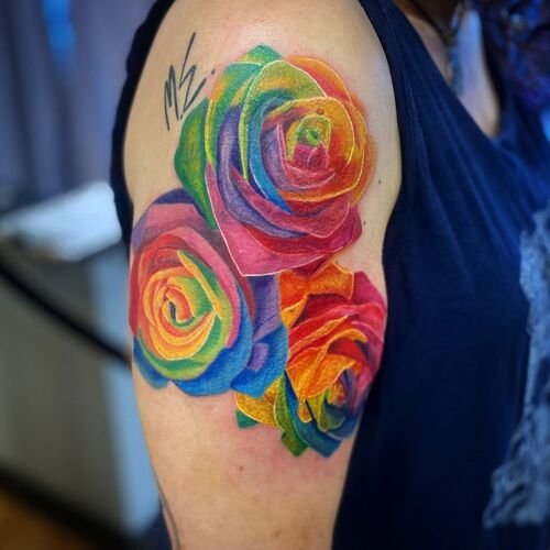 Rainbow Rose Trio Tattoo