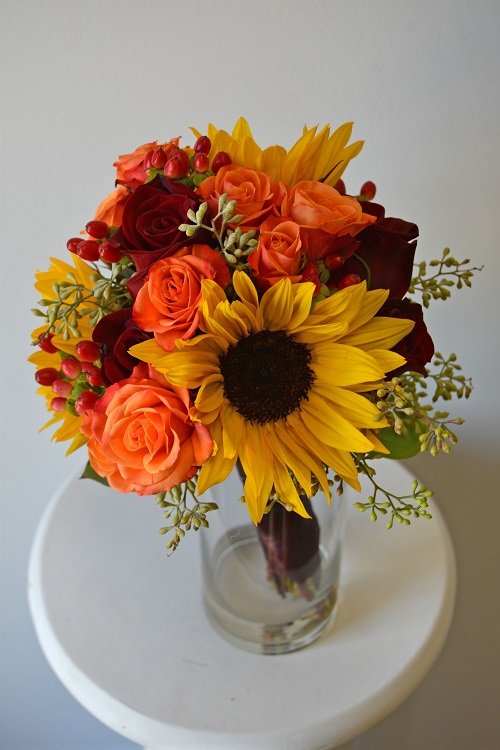 Yellow Sunflowers with Red and Orange Roses 8