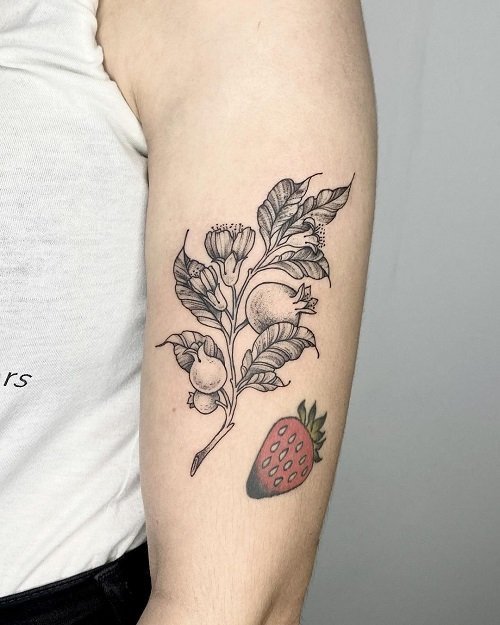 Pomegranate Stem and Strawberry tattoo