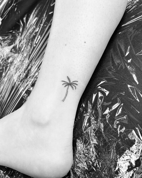 Palm Tree on the Ankle Tattoo 