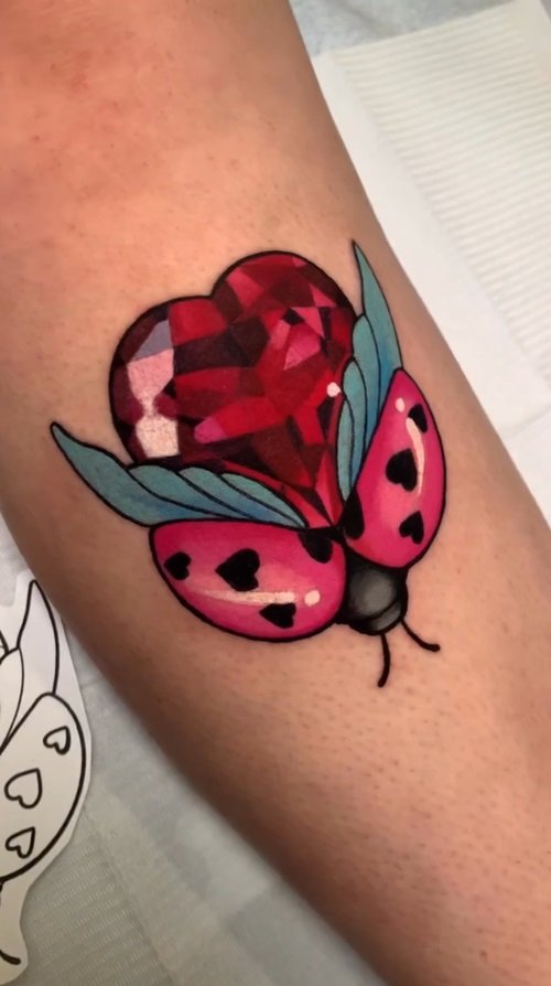 Ladybug with Gem Body Tattoo 5