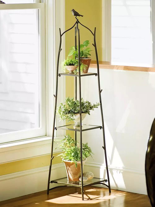 Metal Branch Stand with Glass Shelves
