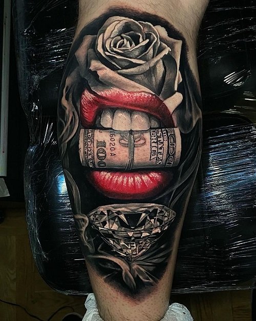 Roses With Money Tattoo Designs 1