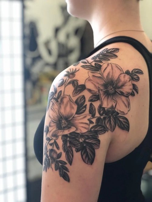 Magnolia Flower Shoulder Tattoo Ideas