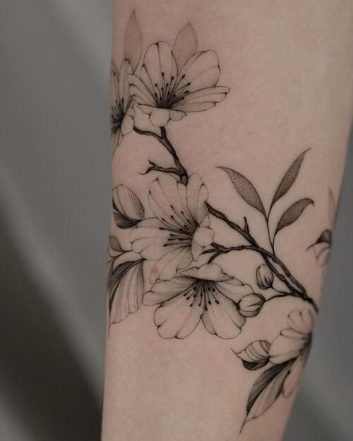  Black and White Cherry Blossom Armband Tattoo 1