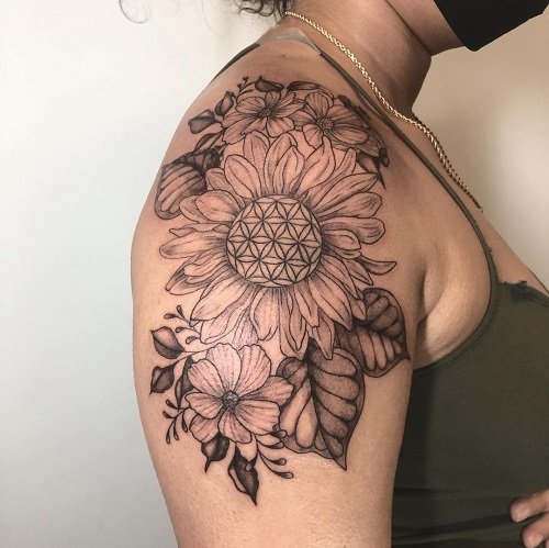  Sunflower Flower of Life with Cosmos Tattoos Featuring a Flower of Life 