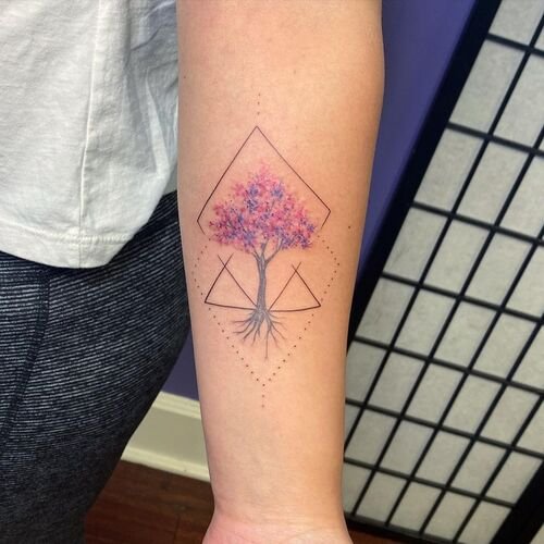 Geometric Cherry Blossom Tree tattoo 12