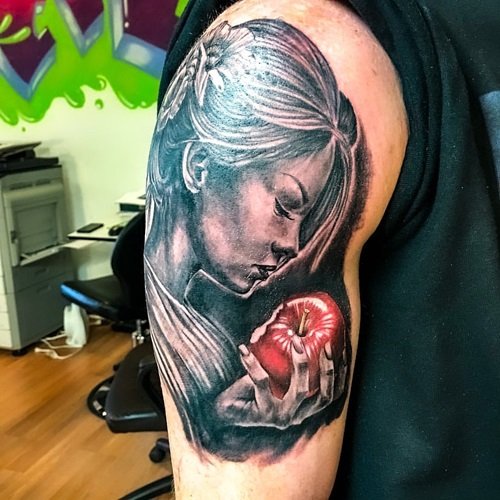Woman and Apple Ink apple tattoo