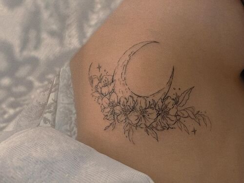 Apple Blossom with Moon and Stars Apple Blossom Tattoo Designs