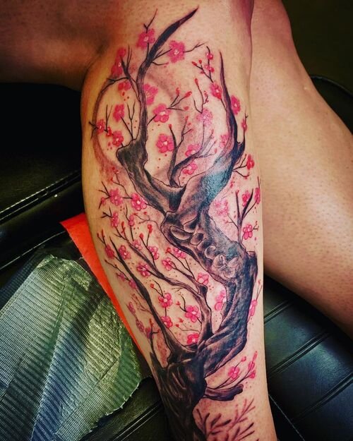Cherry Blossom Tree on the Leg tattoo 14
