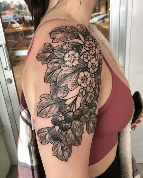 Detailed Hawthorne Branch May Birth Flower Tattoo Ideas