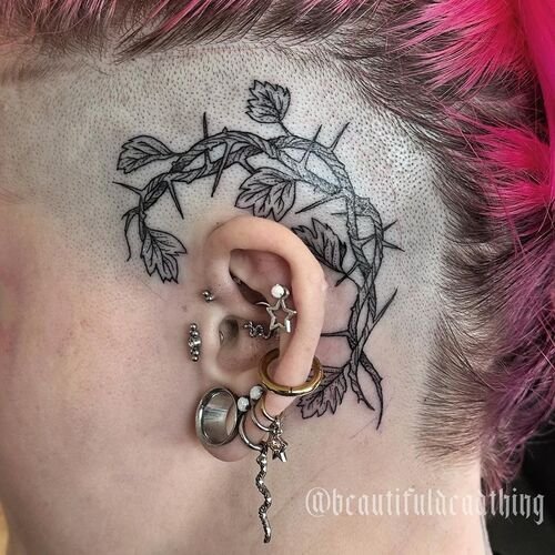Haw thorn Behind the Ear may birth month flower tattoo