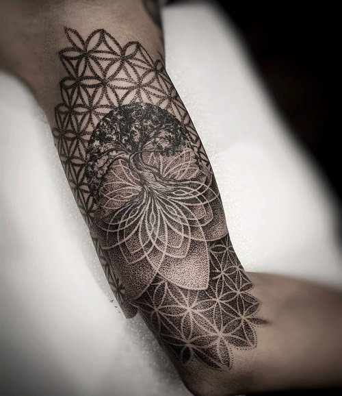 Tree of Life with the Flower of Life Tattoo Designs 