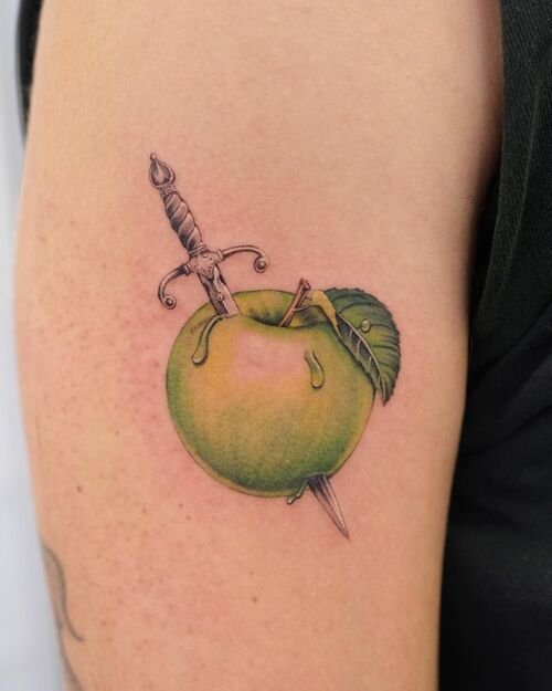 Sword in a Green Apple tattoo ideas