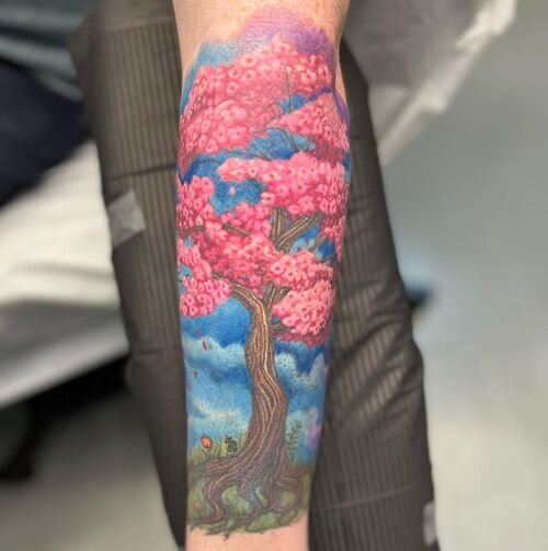 Tattoo tagged with: flower, small, cherry blossom, astronomy, inner arm,  hongdam, cover ups, tiny, constellation, little, pisces contellation,  nature, medium size, illustrative | inked-app.com