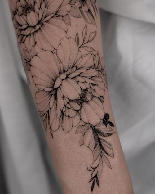 Peonies and Cherry Blossom Tattoo 2
