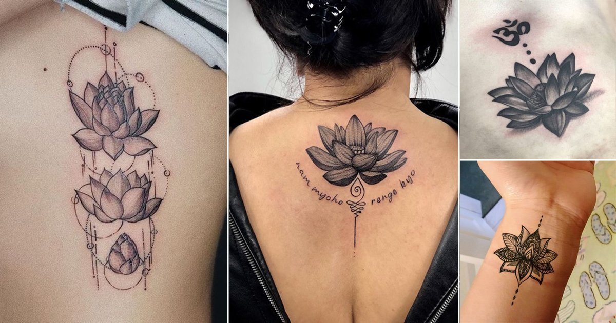 Black Moon with Pink Lotus Flower, Spiritual Yoga Tattoo
