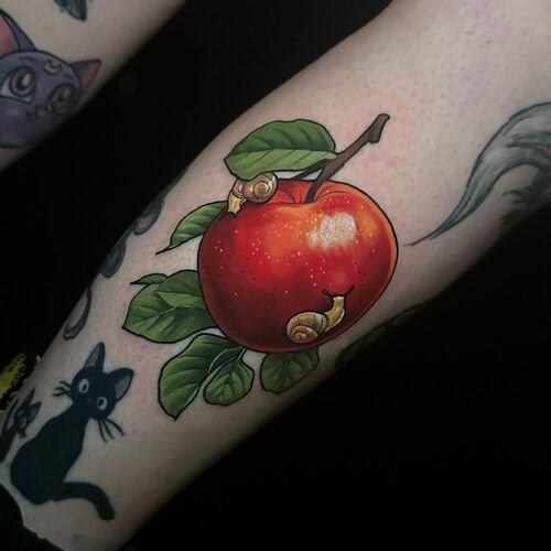 Apple with Tiny Snails apple tattoo ideas