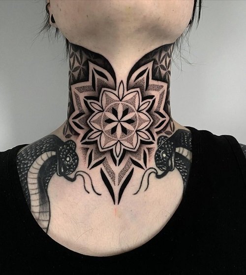 Throat Ornament Tattoo Designs with a Flower of Life idea