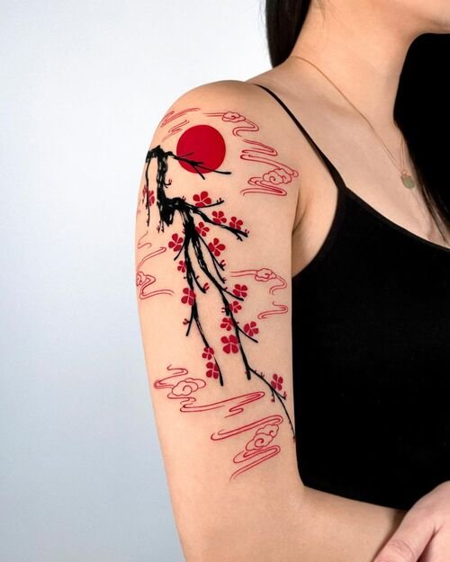 Cherry Blossom Tree Tattoo with Sun tattoo 6