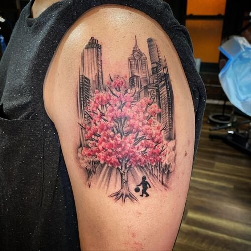 Cherry Blossom Tree in NYC tattoo 8