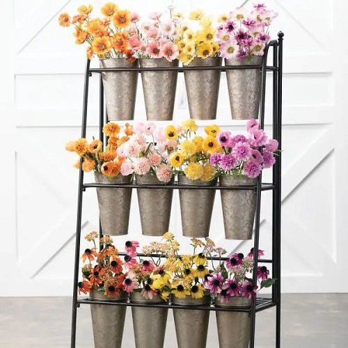 Flower Display Stand With Buckets indoor