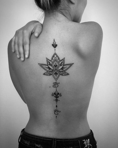 A Beautiful Black Lotus Tattoo on Back 