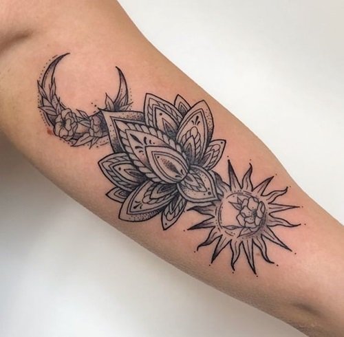 A Creative Tattoo with Sun and Moon design meaning and ideas