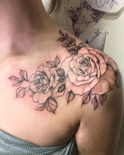 A Pair of Roses flower Shoulder Tattoo Ideas