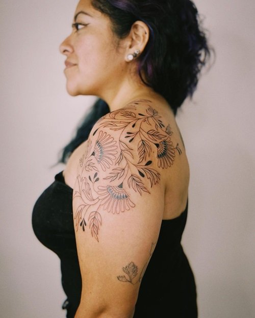 Fineline Ornamental Shoulder Tattoo idea