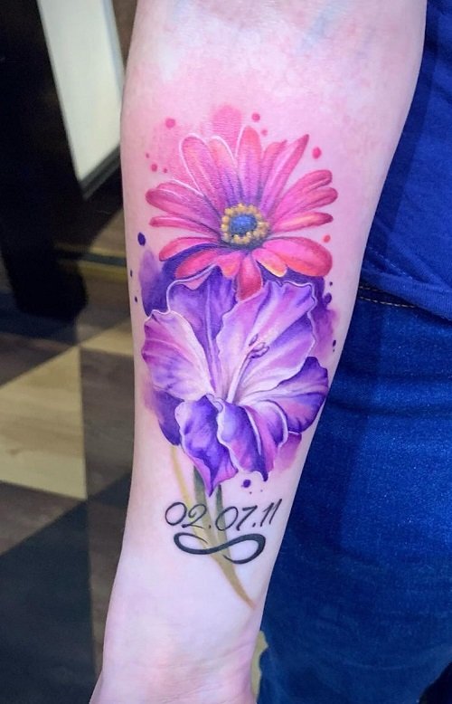 Tattoo of Gladiolus and Poppy 1