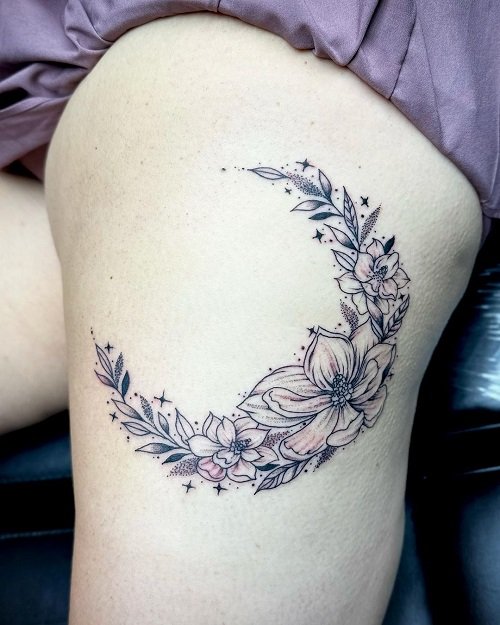 Floral Moon with Magnolia tattoo