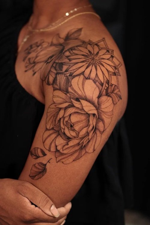 Flower Shoulder Tattoo with Mandala