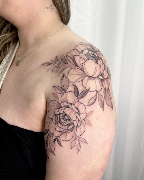 Fluffy Shoulder Cap Florals flower Shoulder Tattoo Ideas