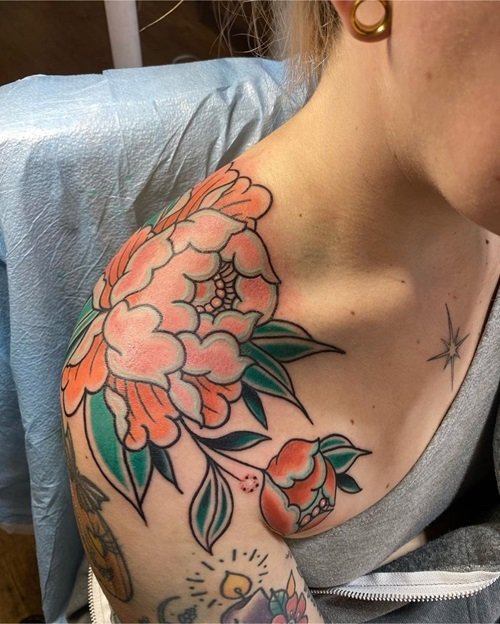 Peonies on the Shoulder Tattoo