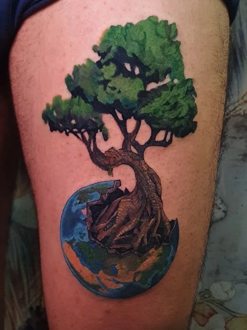 Bonsai on the Earth tattoo idea