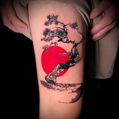 Japanese Style Bonsai Tree Tattoo