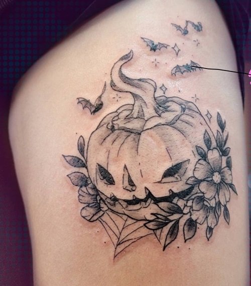 Pumpkin and Bats tattoo idea