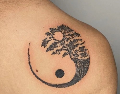 Yin and Yang Bonsai Tree Design tattoo