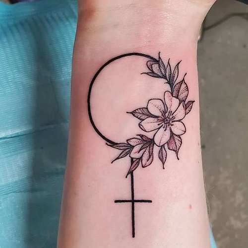 feminine cross with flowers tattoos 7