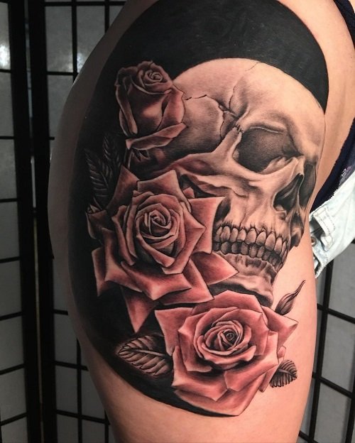 skull and rose tattoos 17