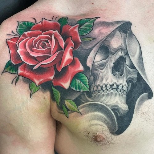 skull and rose tattoos 11