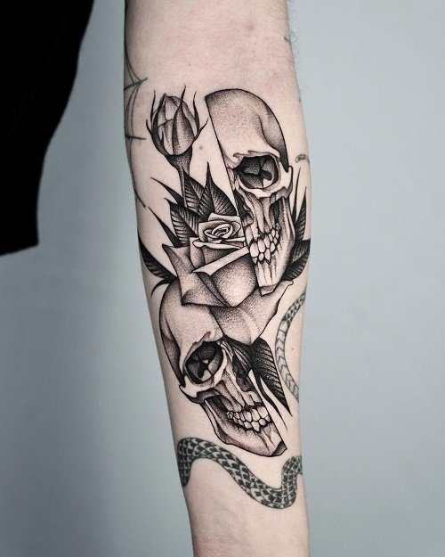 skulll and rose tattoos 18