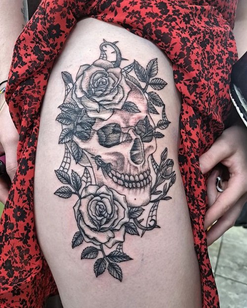 skull and rose tattoos 8