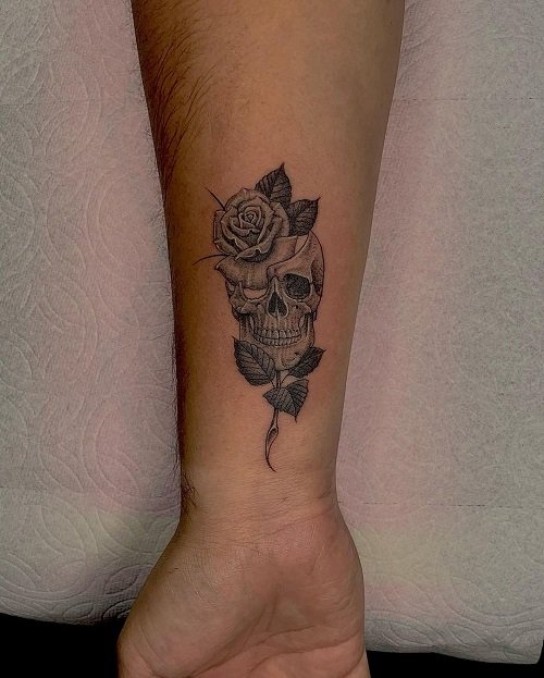 skull and rose tattoos 16